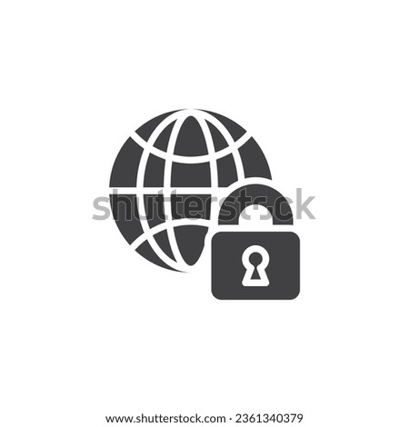 Web protection vector icon. Globe and lock filled flat sign for mobile concept and web design. Internet security glyph icon. Symbol, logo illustration. Vector graphics