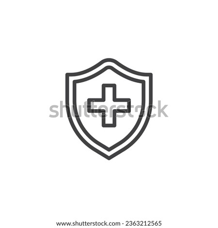 Health protection shield line icon. linear style sign for mobile concept and web design. Shield with medical cross outline vector icon. Symbol, logo illustration. Vector graphics
