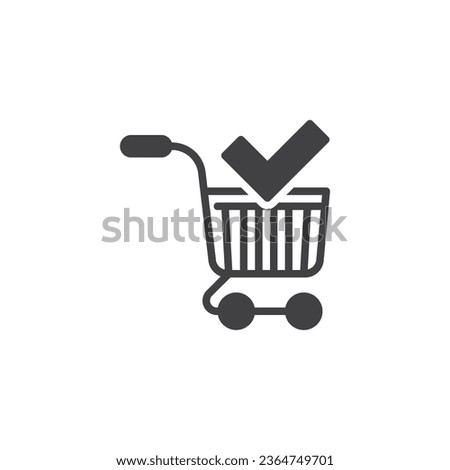 Purchase checkout vector icon. filled flat sign for mobile concept and web design. Shopping cart and check mark glyph icon. Symbol, logo illustration. Vector graphics