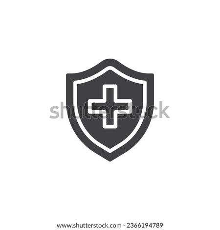 Shield with medical cross vector icon. filled flat sign for mobile concept and web design. Health protection shield glyph icon. Symbol, logo illustration. Vector graphics