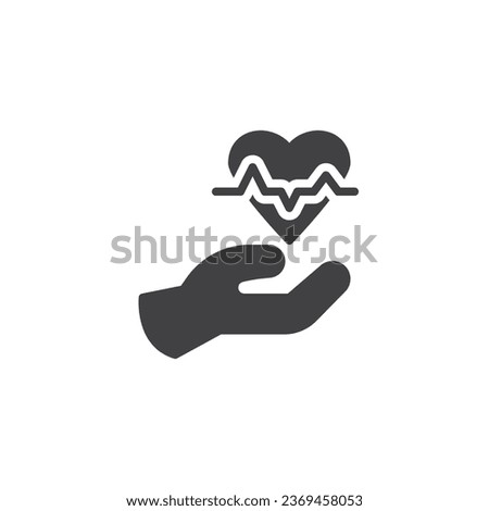 Hand and heart pulse vector icon. Hand holding heart beat filled flat sign for mobile concept and web design. Health insurance glyph icon. Symbol, logo illustration. Vector graphics