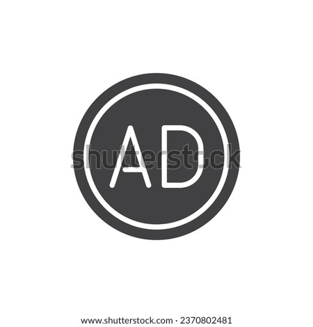 AD, advertisement vector icon. filled flat sign for mobile concept and web design. Advertisement glyph icon. Symbol, logo illustration. Vector graphics