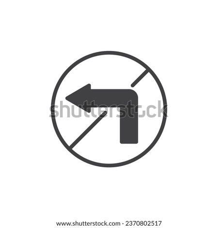 No turn left vector icon. filled flat sign for mobile concept and web design. No Left Turn sign glyph icon. Symbol, logo illustration. Vector graphics