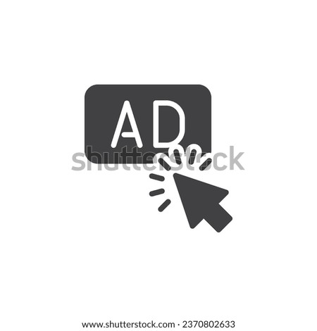 Advertising click cursor vector icon. filled flat sign for mobile concept and web design. Ad click glyph icon. Symbol, logo illustration. Vector graphics