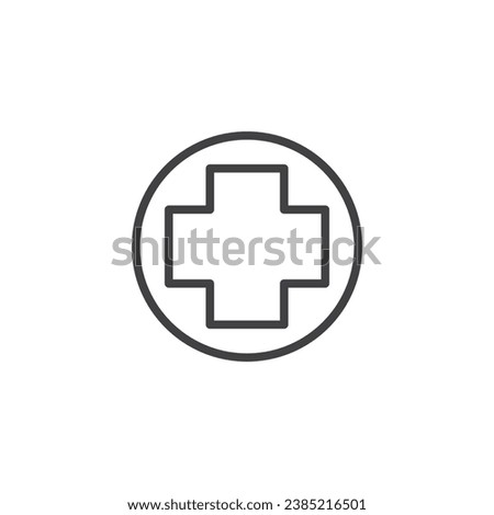 Medical cross line icon. linear style sign for mobile concept and web design. Cross inside circle outline vector icon. Symbol, logo illustration. Vector graphics