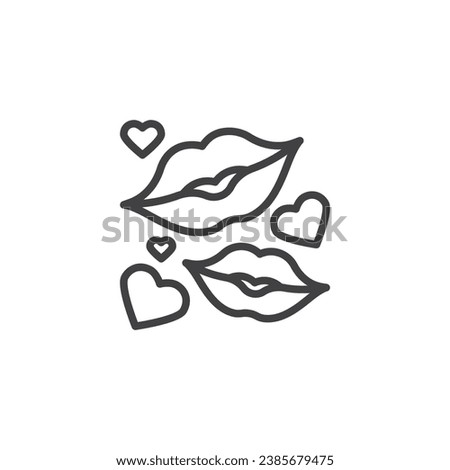 Lips and hearts line icon. linear style sign for mobile concept and web design. Love kisses outline vector icon. Valentines day symbol, logo illustration. Vector graphics