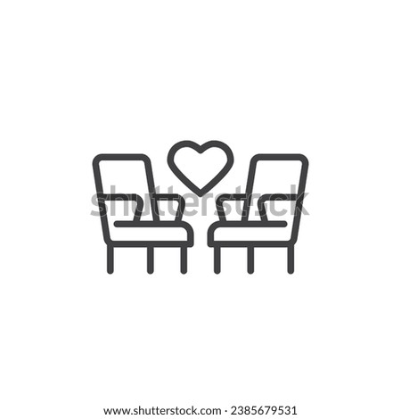 Romantic getaway line icon. linear style sign for mobile concept and web design. Two chairs and heart outline vector icon. Symbol, logo illustration. Vector graphics