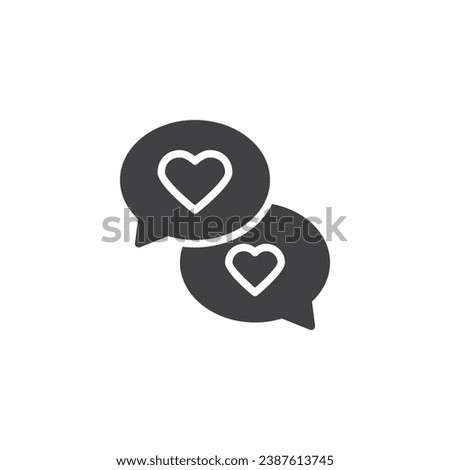 Love message vector icon. filled flat sign for mobile concept and web design. Chat bubbles with heart glyph icon. Romantic chatting dymbol, logo illustration. Vector graphics