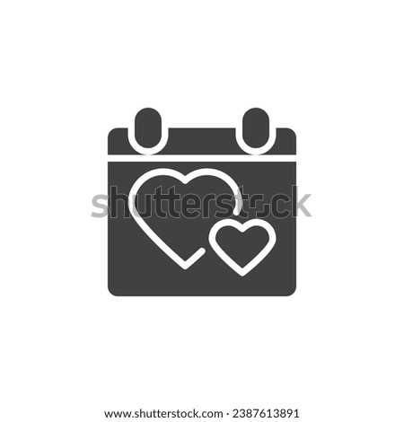 Calendar with hearts vector icon. filled flat sign for mobile concept and web design. Romantic Date glyph icon. Valentines day symbol, logo illustration. Vector graphics