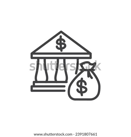 Treasury department line icon. linear style sign for mobile concept and web design. Bank building and money bag outline vector icon. Symbol, logo illustration. Vector graphics
