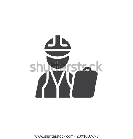 Cargo worker vector icon. Person in hardhat with clipboard filled flat sign for mobile concept and web design. Freight broker person glyph icon. Symbol, logo illustration. Vector graphics