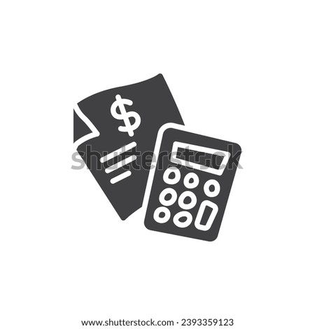 Budget planning vector icon. Money document and calculator filled flat sign for mobile concept and web design. Financial accounting glyph icon. Symbol, logo illustration. Vector graphics