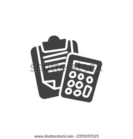 Budget accounting vector icon. Document and calculator filled flat sign for mobile concept and web design. Financial report glyph icon. Symbol, logo illustration. Vector graphics