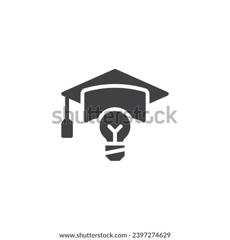 Creative education vector icon. filled flat sign for mobile concept and web design. Light Bulb with Graduation Hat glyph icon. Genius idea symbol, logo illustration. Vector graphics