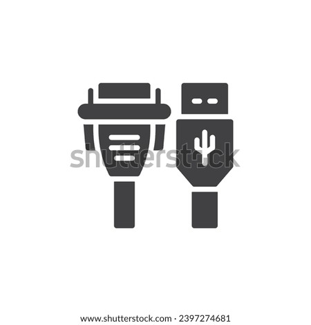 Computer Cable Plugs vector icon. filled flat sign for mobile concept and web design. VGA and USB Connectors glyph icon. Symbol, logo illustration. Vector graphics