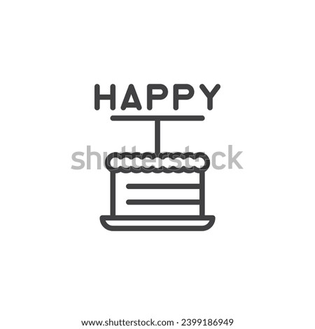 Cake Decoration Topper line icon. linear style sign for mobile concept and web design. Happy Birthday cake outline vector icon. Symbol, logo illustration. Vector graphics