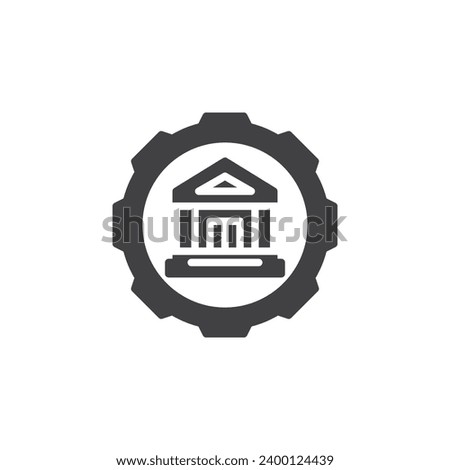 Bank management system vector icon. filled flat sign for mobile concept and web design. Bank and gear glyph icon. Symbol, logo illustration. Vector graphics