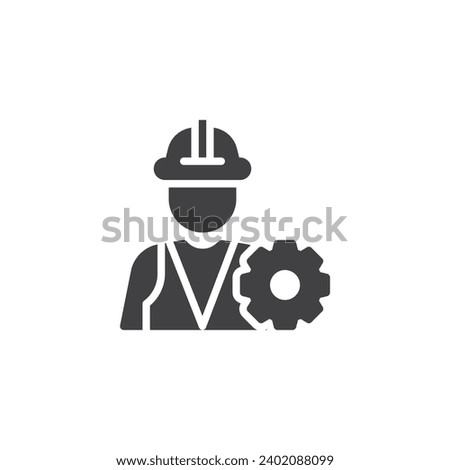 Laborer person vector icon. Worker and gear filled flat sign for mobile concept and web design. Engineer avatar glyph icon. Symbol, logo illustration. Vector graphics