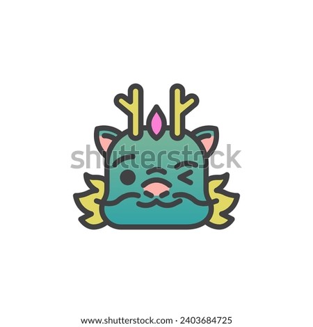 Winking Dragon Face Emoji filled outline icon, line vector sign, linear colorful pictogram isolated on white. New Year symbol, logo illustration. Vector graphics