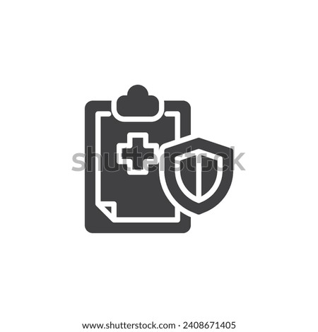 Health insurance vector icon. Clipboard with medical cross and shield filled flat sign for mobile concept and web design. Medical Insurance glyph icon. Symbol, logo illustration. Vector graphics
