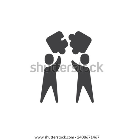Joint teamwork vector icon. Two person with jigsaw puzzle filled flat sign for mobile concept and web design. Joint Collaboration glyph icon. Symbol, logo illustration. Vector graphics