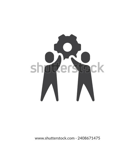 Working together vector icon. Two person and gear filled flat sign for mobile concept and web design. Effective cooperation glyph icon. Symbol, logo illustration. Vector graphics