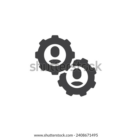 Human interaction vector icon. Two person in a gear filled flat sign for mobile concept and web design. Teamwork, collaboration glyph icon. Symbol, logo illustration. Vector graphics
