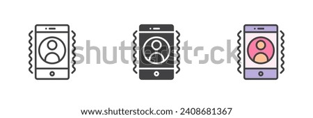 Mobile phone vibrating different style icon set. Line, glyph and filled outline colorful version, outline and filled vector sign. Smartphone call symbol, logo illustration. Vector graphics