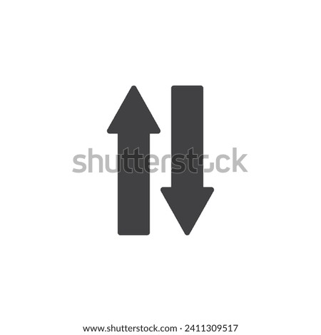 Two arrows indicating up and down vector icon. filled flat sign for mobile concept and web design. Data Transfer glyph icon. Symbol, logo illustration. Vector graphics