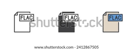 FLAC file different style icon set. Line, glyph and filled outline colorful version, outline and filled vector sign. Symbol, logo illustration. Vector graphics