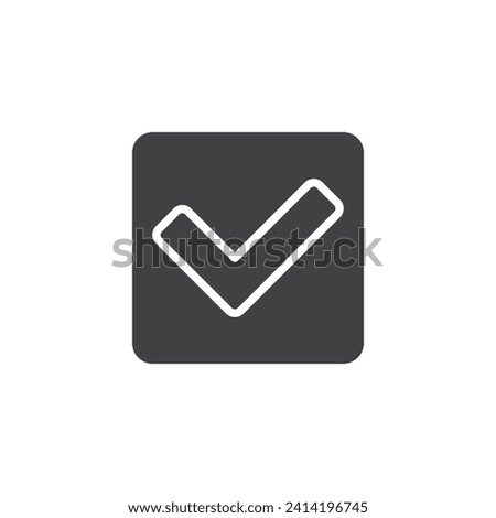 Square button with check mark vector icon. filled flat sign for mobile concept and web design. Confirmation Button glyph icon. Checkbox symbol, logo illustration. Vector graphics