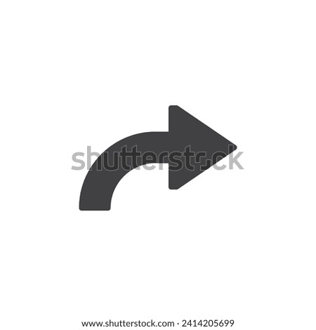 Curved arrow right vector icon. filled flat sign for mobile concept and web design. Turn right arrow glyph icon. Symbol, logo illustration. Vector graphics