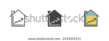 Real estate profit different style icon set. Line, glyph and filled outline colorful version, house and graph outline and filled vector sign. Symbol, logo illustration. Vector graphics