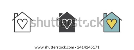 House with heart different style icon set. Line, glyph and filled outline colorful version, outline and filled vector sign. Symbol, logo illustration. Vector graphics