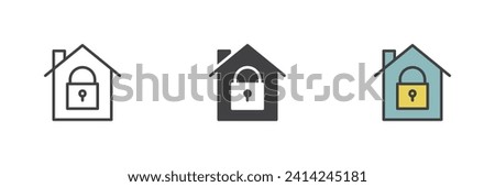 House protection different style icon set. Line, glyph and filled outline colorful version, Home with lock outline and filled vector sign. Symbol, logo illustration. Vector graphics