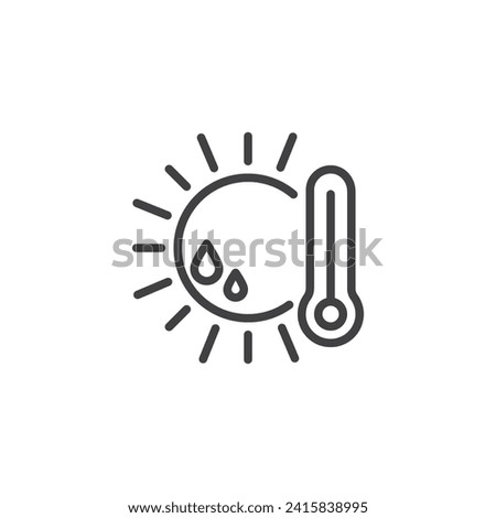 Global warming line icon. linear style sign for mobile concept and web design. Thermometer with high temperature outline vector icon. Symbol, logo illustration. Vector graphics