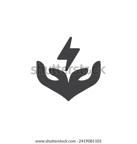 Energy Efficiency vector icon. Hands and lightning filled flat sign for mobile concept and web design. Energy Conservation glyph icon. Symbol, logo illustration. Vector graphics