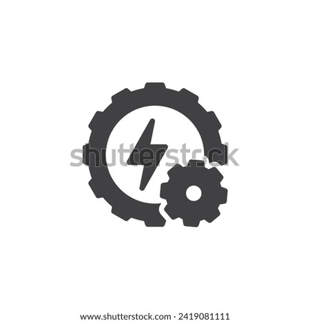 Energy efficiency vector icon. Gear and lightning filled flat sign for mobile concept and web design. Energy Efficiency glyph icon. Symbol, logo illustration. Vector graphics