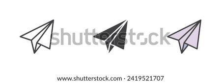 Origami airplane different style icon set. Line, glyph and filled outline colorful version, outline and filled vector sign. Send message symbol, logo illustration. Vector graphics