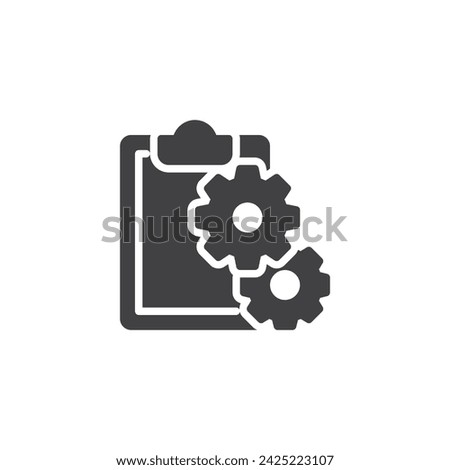 Clipboard and a gear vector icon. filled flat sign for mobile concept and web design. IT Project Management glyph icon. Symbol, logo illustration. Vector graphics