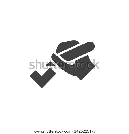 Hand check mark vector icon. filled flat sign for mobile concept and web design. Hand with a pen marking a checkmark glyph icon. Approval symbol, logo illustration. Vector graphics