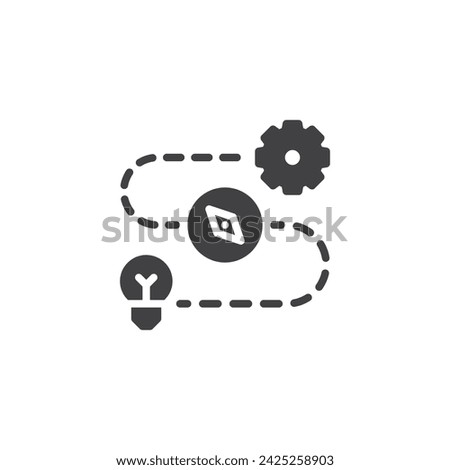 Roadmap with compass, gear and a lightbulb vector icon. filled flat sign for mobile concept and web design. Innovation Strategy glyph icon. Symbol, logo illustration. Vector graphics