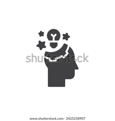 Person with burst of inspiration vector icon. Head with idea lamp filled flat sign for mobile concept and web design. Artistic Inspiration glyph icon. Symbol, logo illustration. Vector graphics