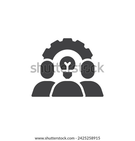 People with gear and lightbulb vector icon. filled flat sign for mobile concept and web design. Creative Teamwork glyph icon. Symbol, logo illustration. Vector graphics