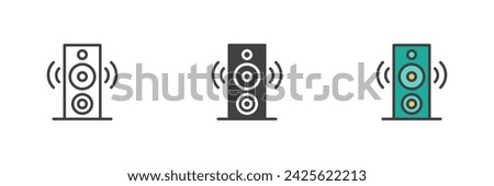 Sound speaker different style icon set. Line, glyph and filled outline colorful version, outline and filled vector sign. Symbol, logo illustration. Vector graphics