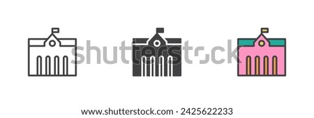 City hall building different style icon set. Line, glyph and filled outline colorful version, outline and filled vector sign. Symbol, logo illustration. Vector graphics