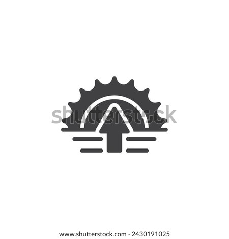 Rising sun and arrow up vector icon. filled flat sign for mobile concept and web design. Sunrise horizon glyph icon. Symbol, logo illustration. Vector graphics