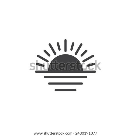 Sunrise and sea vector icon. filled flat sign for mobile concept and web design. Sunrise horizon glyph icon. Symbol, logo illustration. Vector graphics