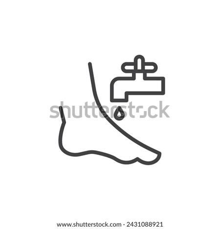 Washing feet line icon. linear style sign for mobile concept and web design. Foot and water tap outline vector icon. Islamic Wudu symbol, logo illustration. Vector graphics