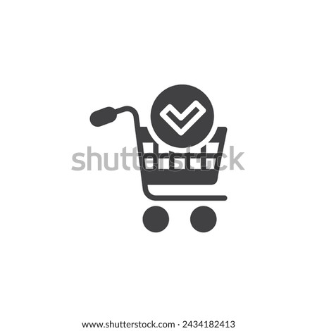 Checkout counters and registers vector icon. filled flat sign for mobile concept and web design. Shopping cart with check mark glyph icon. Symbol, logo illustration. Vector graphics